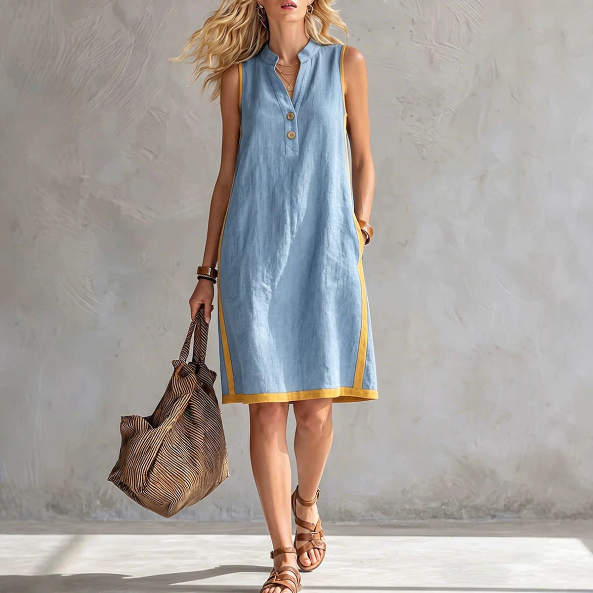 Women's Summer Sleeveless Casual Loose Cotton Linen Dress