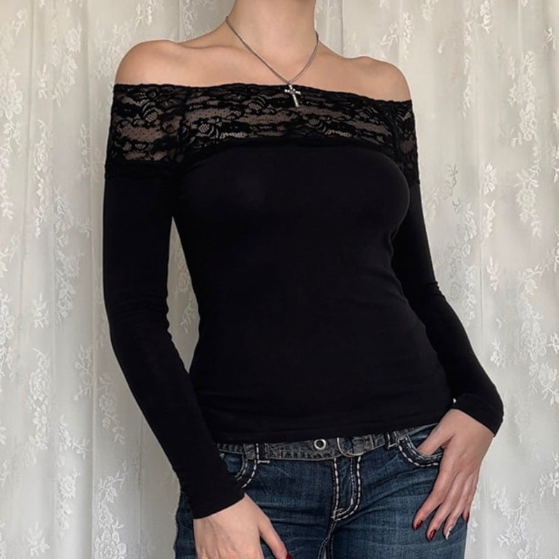 Women's Hot Lace Stitching Long Sleeve T-shirt Blouses