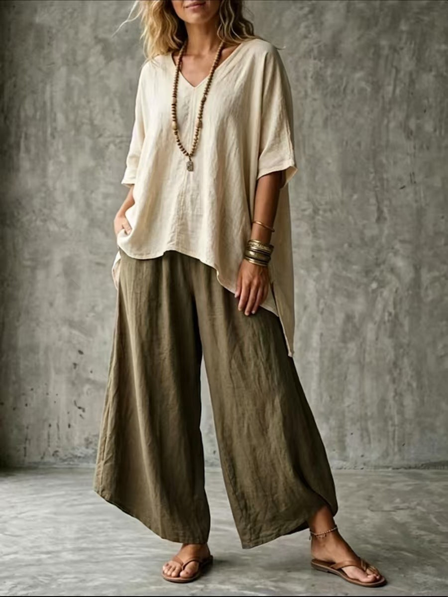 Elegant Stylish Summer Art Loose T-shirt Fashion Casual Suit