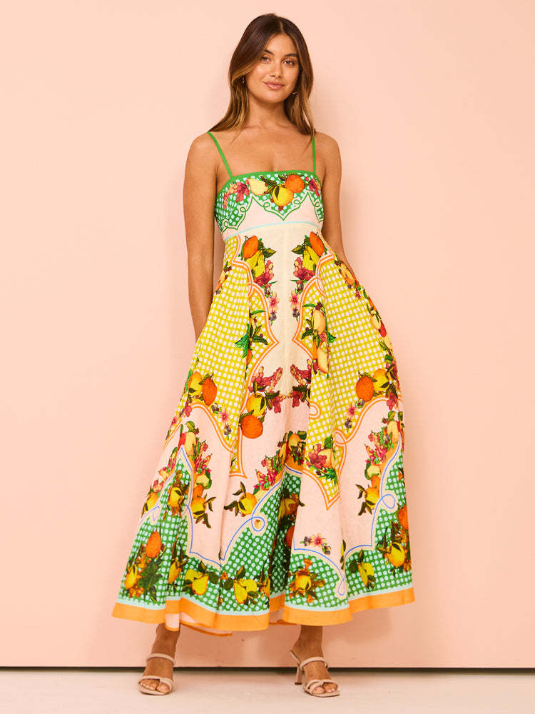 Women's Sling Temperament Printed High Waist Big Dresses