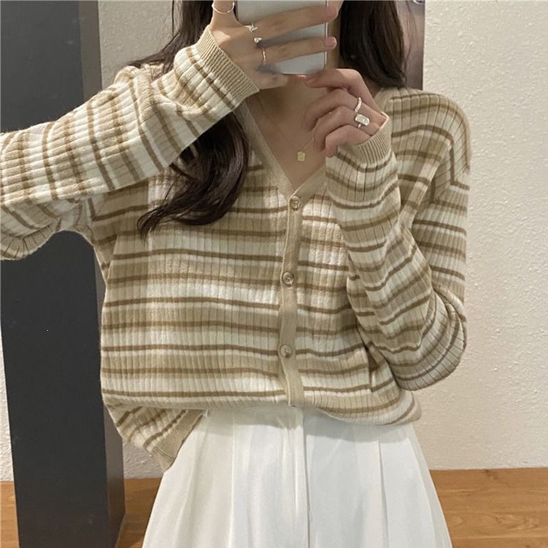 Women's Style Sweet Striped Knitted For Western Slim Fit Slimming Cardigans