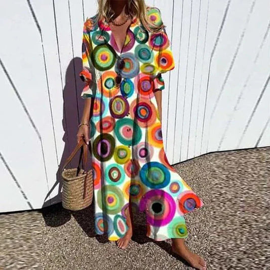 Women's Pleated Print Temperament Commute Dress Dresses