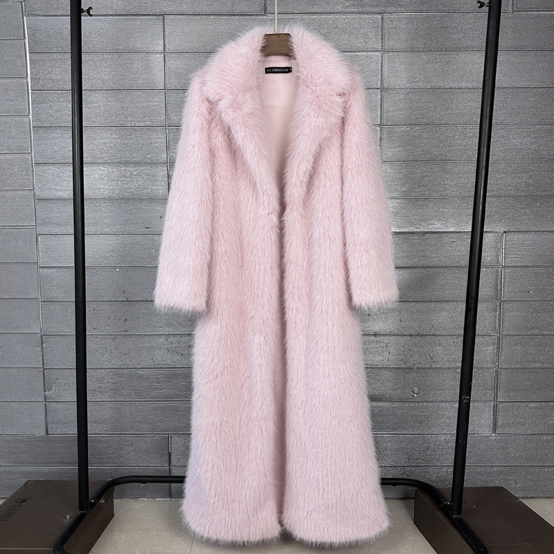 Women's Faux Plush Furry Imitation Fur Extended Collar Super Coats