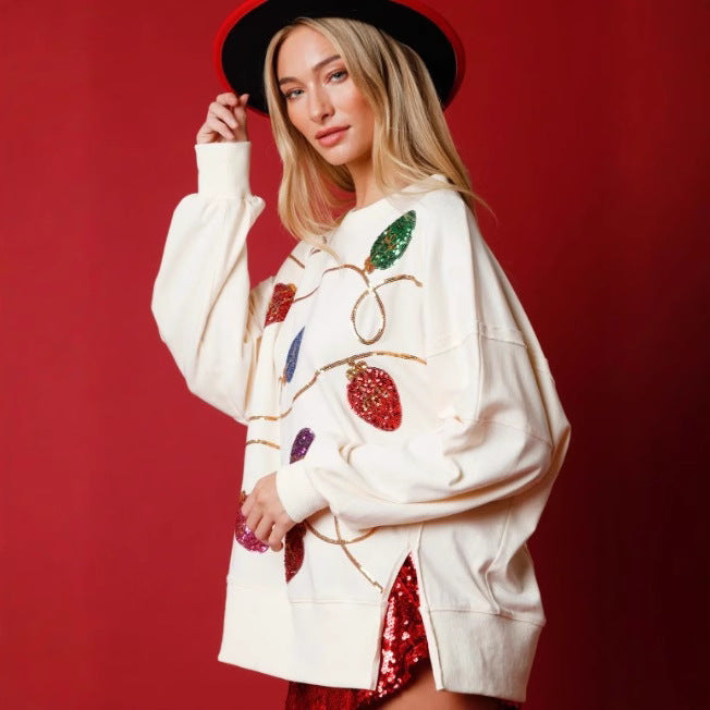 Women's Fashion Trend Sequined Long Sleeve Pullover Sweaters