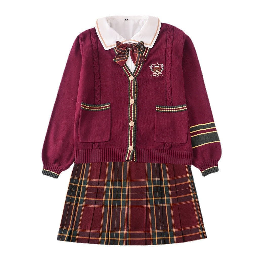 Women's Christmas Bear Embroidered Red College Style Women's Sweater