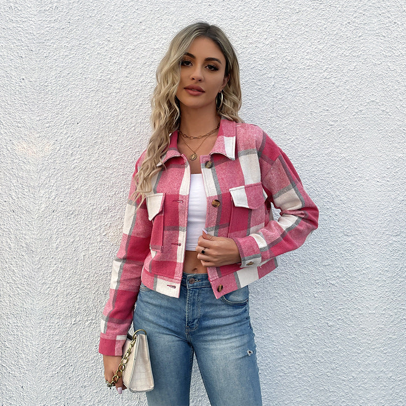 Women's Pretty Classic Plaid Shirt Retro Jackets