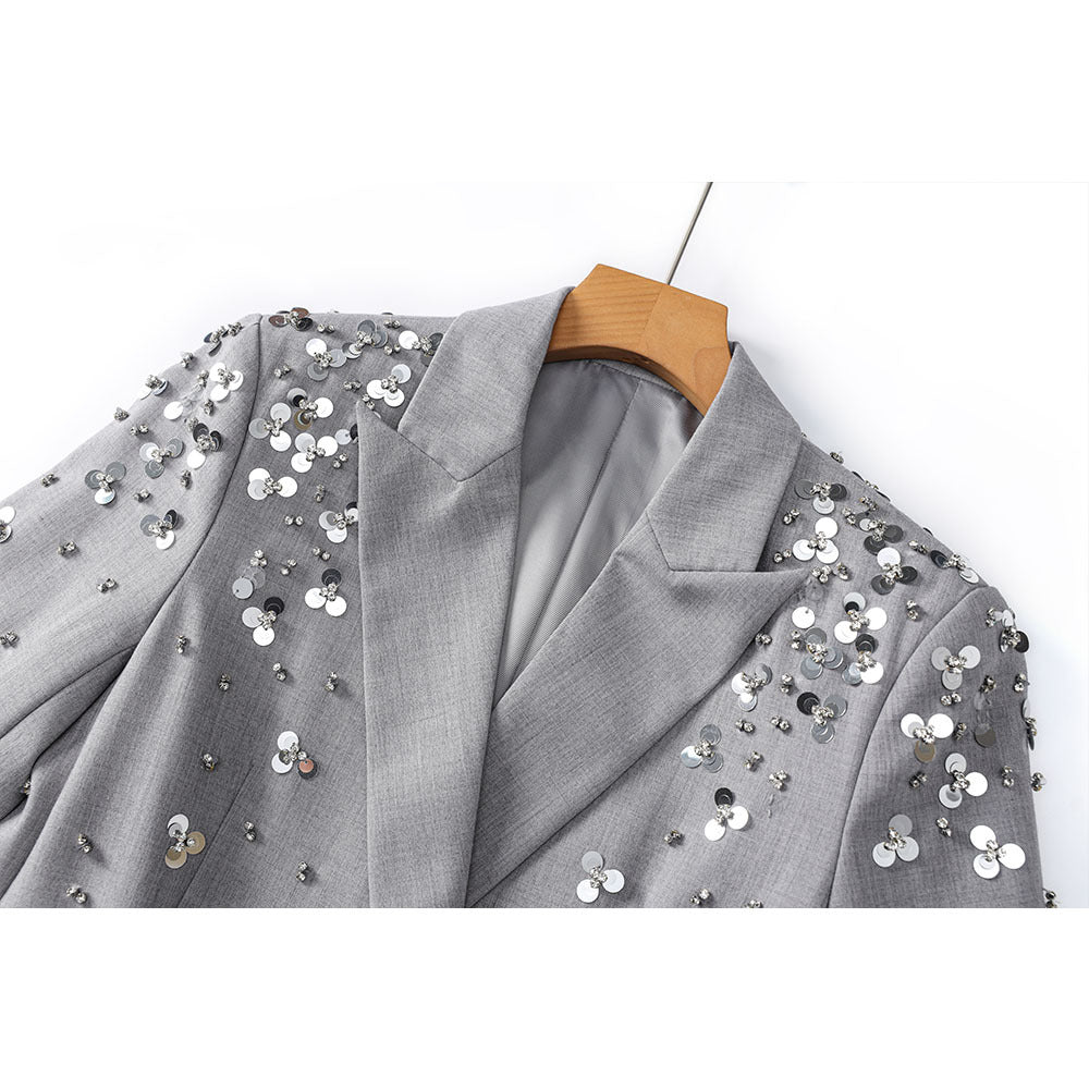 Women's Gray Beading Western Style Slimming Blazers