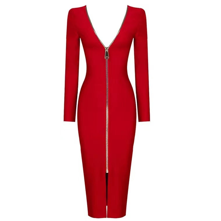 Bare Back Dress Zipper Long Temperament Dresses