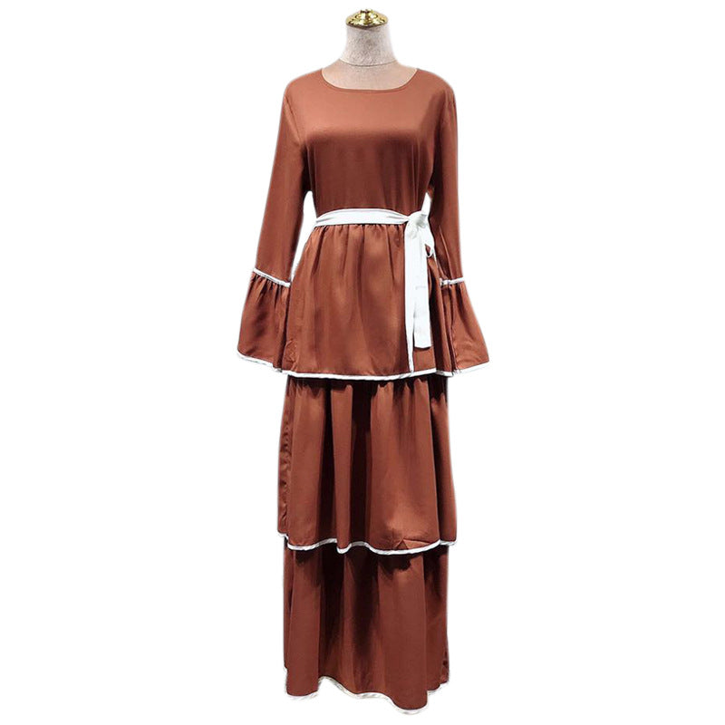 Elegant Purple Waist Dress Contrast Color Dresses