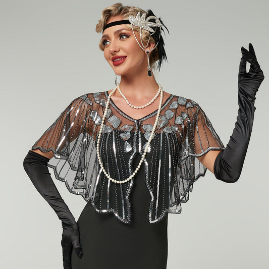 Women's Vintage Sequin Bead Shawl Dress Small Coats