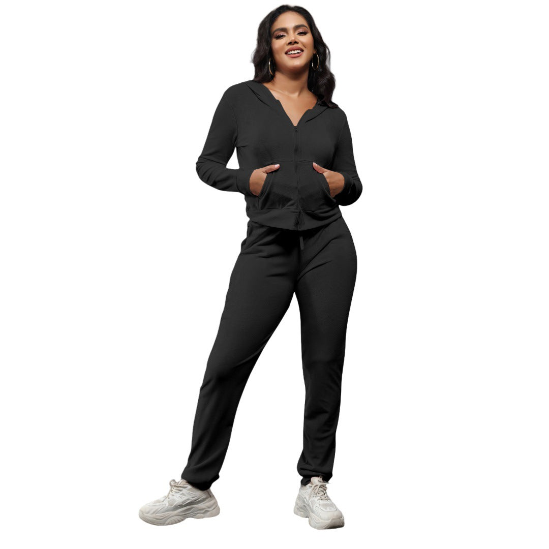 Women's Fashion Casual Sable Fur Hoodie Two-piece Suits