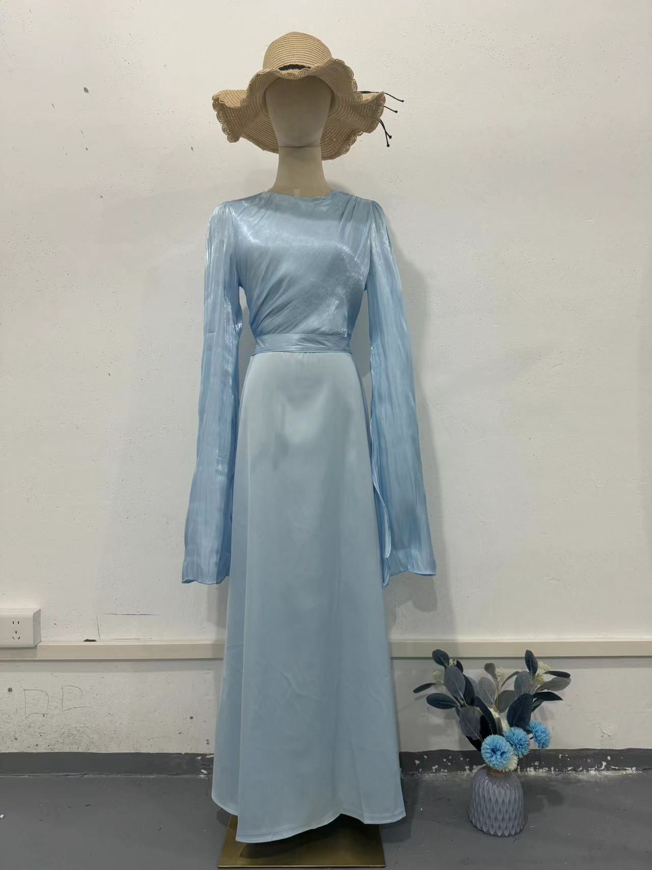 Stitching Glass Yarn Large Swing Sleeve Dresses
