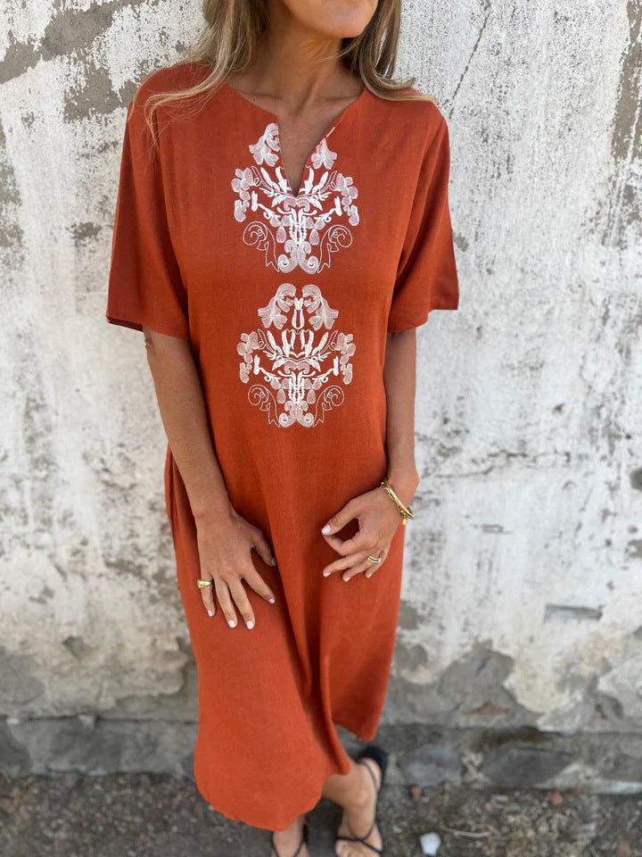 Women's Round Neck Fashion Loose Printed Long Dress