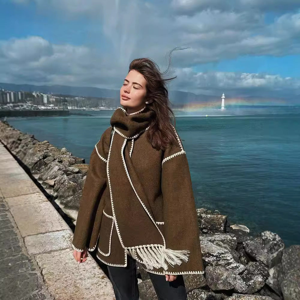 Women's Fashion Woolen Thick Loose With Scarf Sweaters