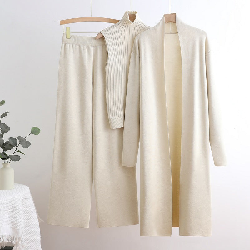 Women's Western Style Solid Color Inverness Collar Bottoming Wide Leg Trousers Sweaters