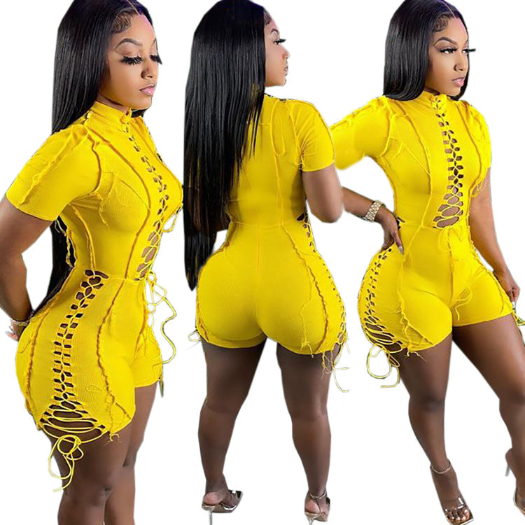 Women's Hot Push Sexy Solid Color Lace Jumpsuits