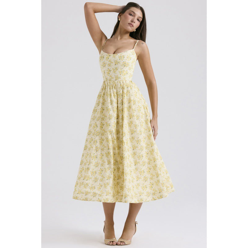 Women's Color Sexy Backless Spaghetti Straps Large Dress