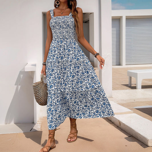 Summer Suspender Long Sleeveless Elastic Waist Dresses