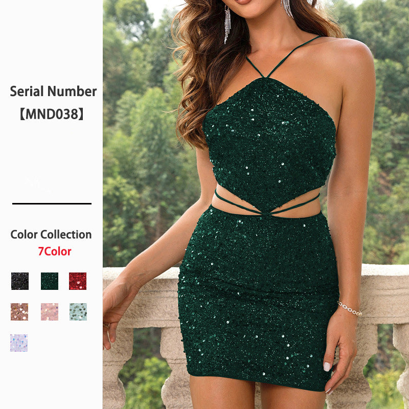 Women's Sexy Backless Sequins Design Sense Niche Dress