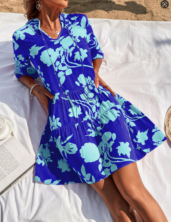 Fashion New Flared Sleeves Cake Stitching Dress
