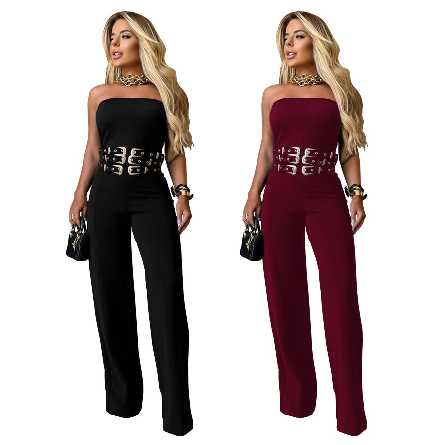 Women's Fashion Wear Casual Sexy Tube Metal Jumpsuits