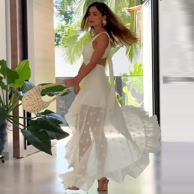 Women's Summer French Style Vacation Midriff Outfit Dresses