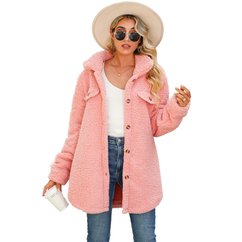 Women's Lapel Long Sleeve Loose Breasted Faux Coats