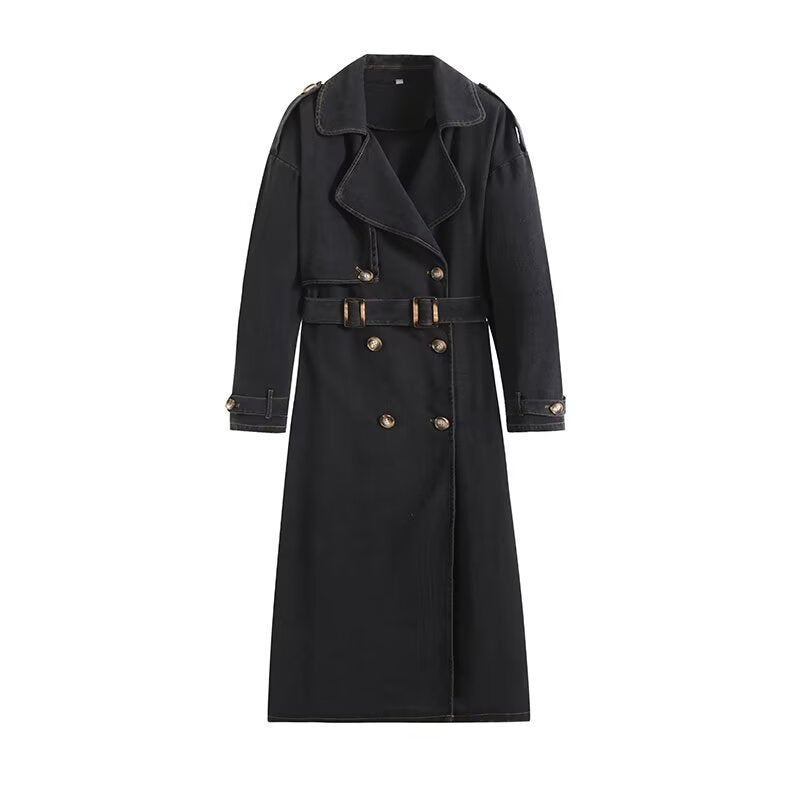 Women's Loose Double-breasted With Belt Denim Trench Coats