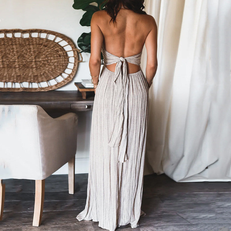 Summer Solid Color Sexy Backless Sling Dresses