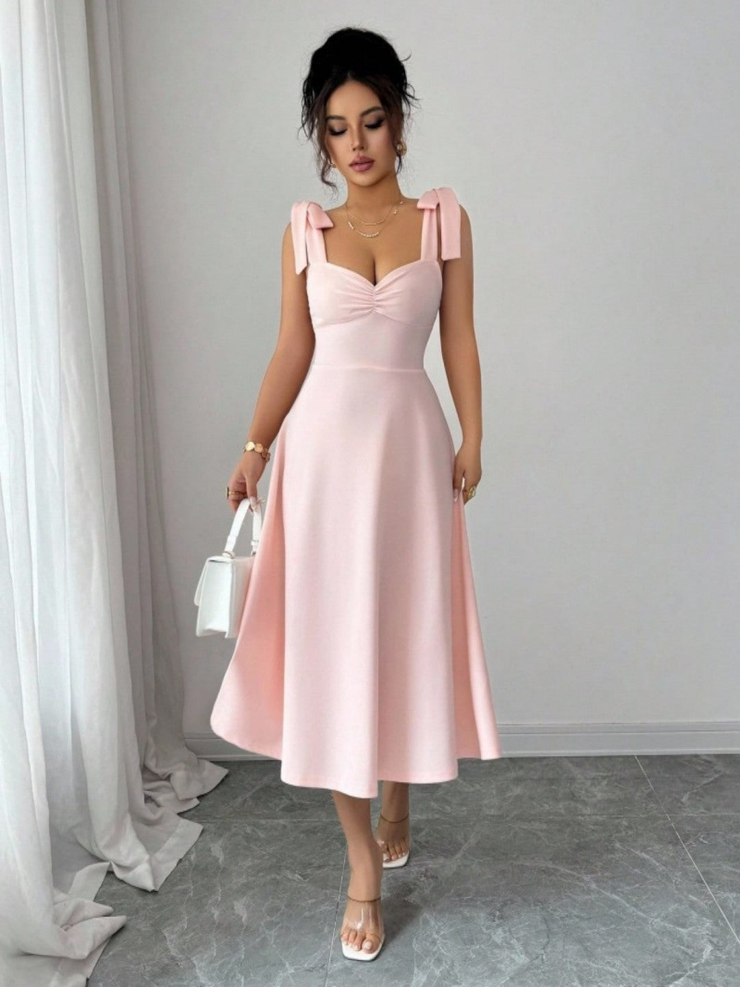 Women's Elegant Solid Color Strap Formal Female Dress
