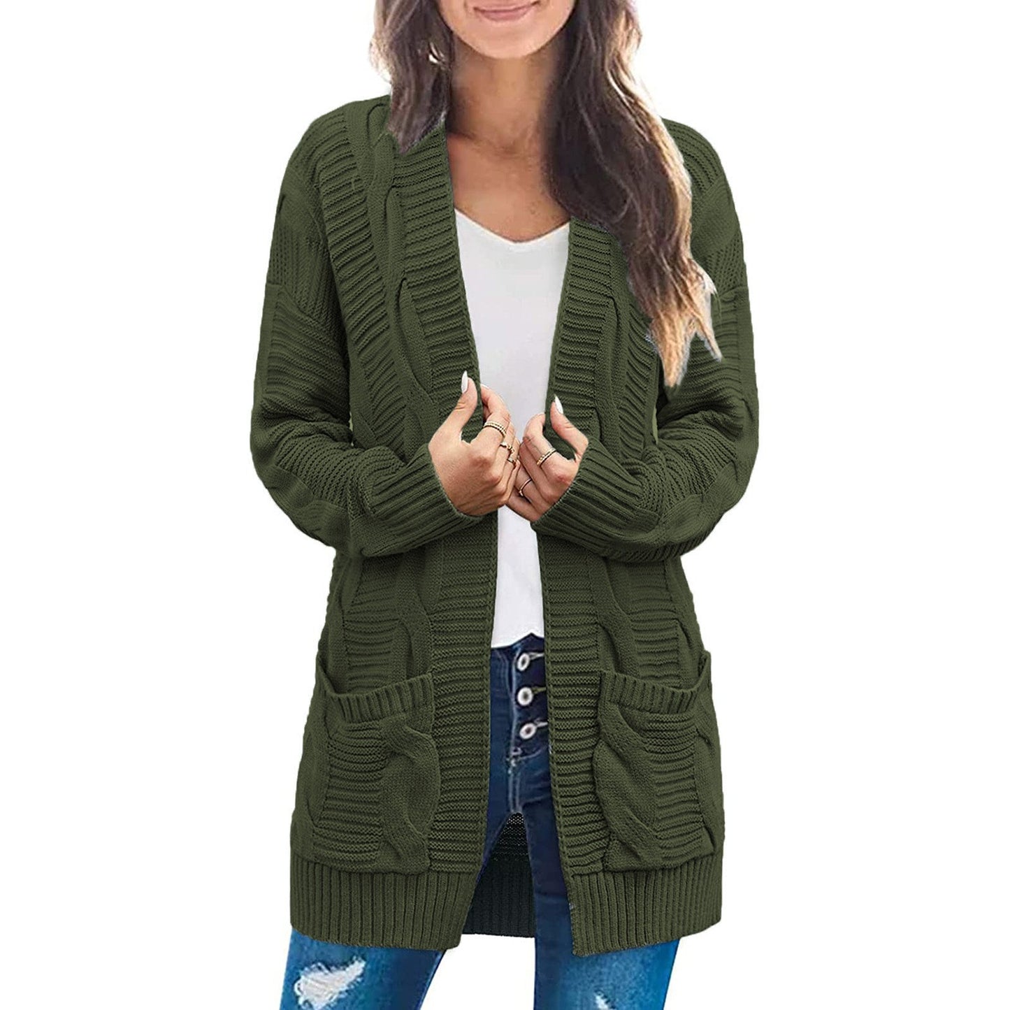 Women's Knitted Loose Solid Color Pocket Sweaters