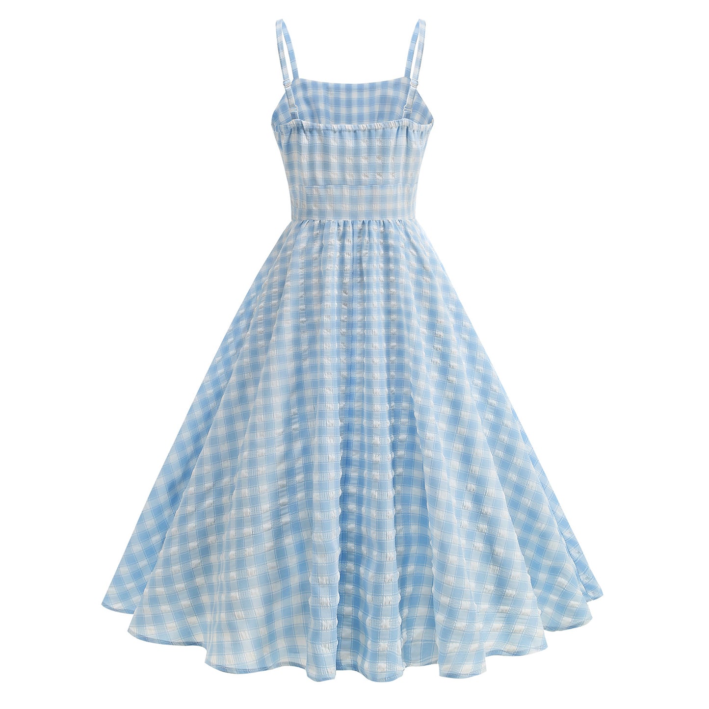 Hepburn Style Retro Seaside Travel Wear Fresh British Lattice Strap Dress