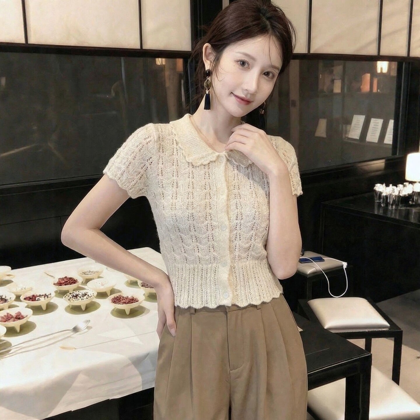 Women's French Style Gentle Peter Pan Collar Sleeve Women's Sweater
