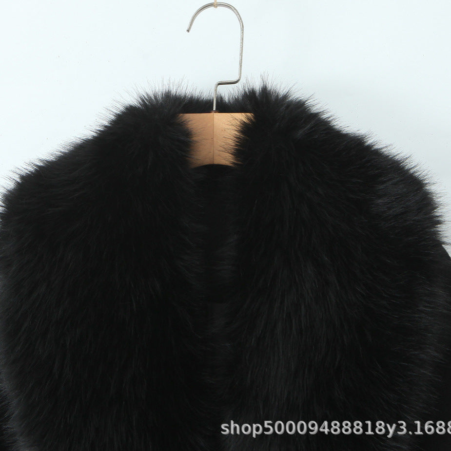 Women's Elegant Black Fashion Big Fur Collar Coats