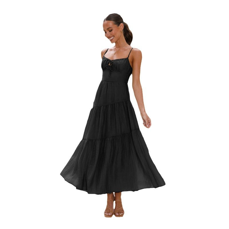Women's Splicing Sling Long Backless Large Swing Dresses