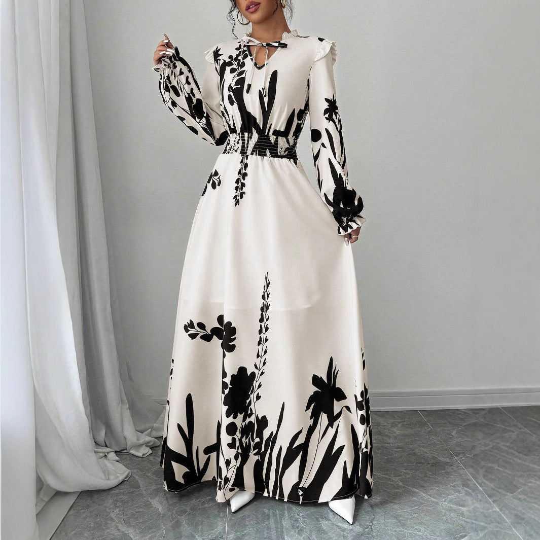 Printed Fashion Temperament Slimming Long Sleeve Dresses