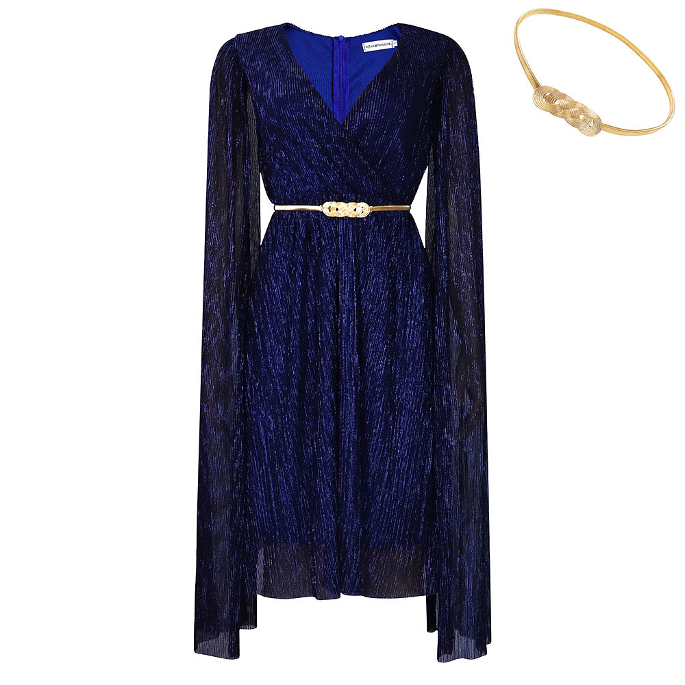 Women's With Belt Summer Fashion Temperament Elegant Dresses