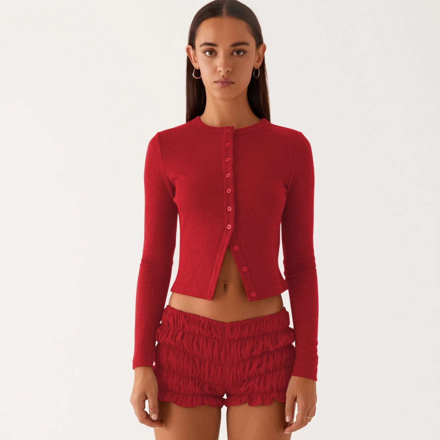 Beautiful Women's Solid Color Long Button Women's Sweater