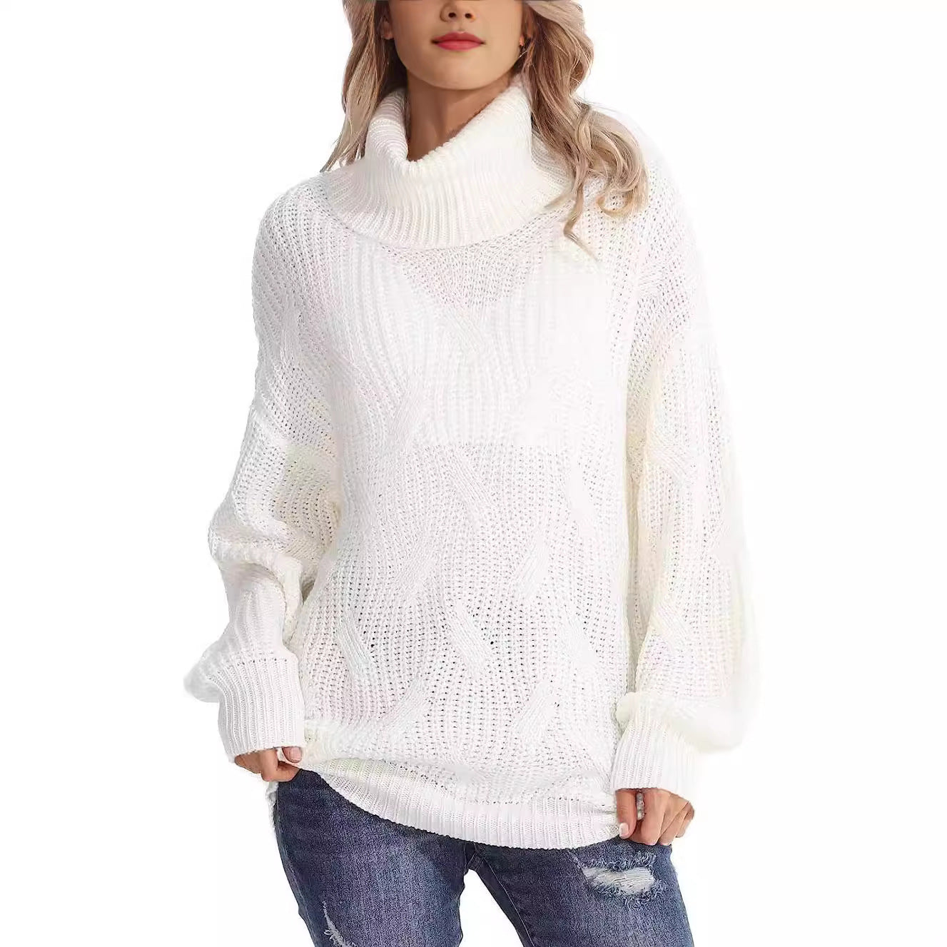 Women's Turtleneck Twisted Knitted Pullover Long Sleeve Sweaters