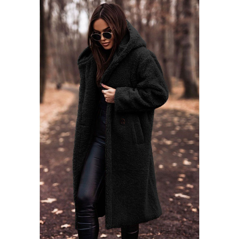 Women's Fashionable Long Solid Color Sleeve Woolen Coats