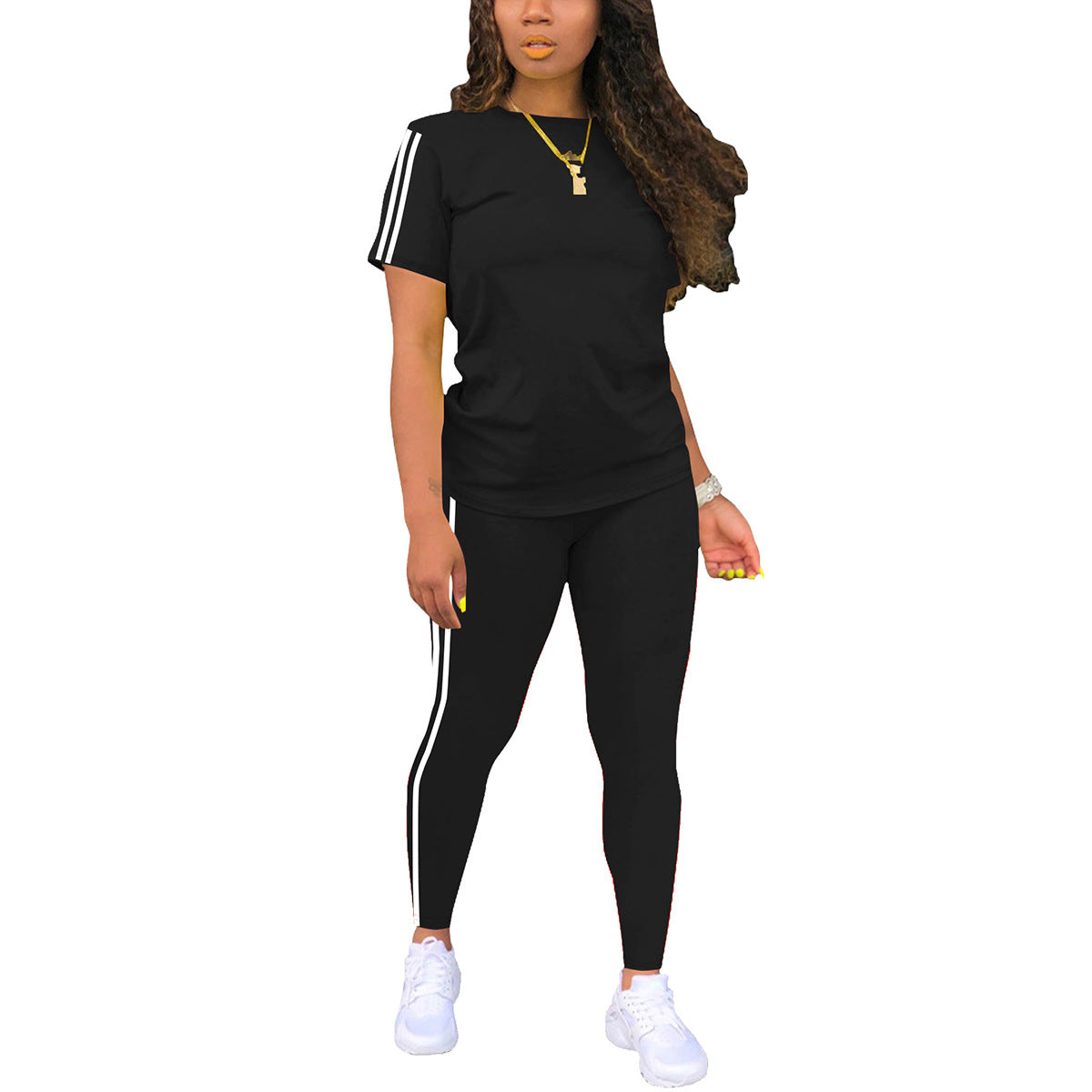 Women's Neck Short-sleeved With Trousers Side Stickers Tops