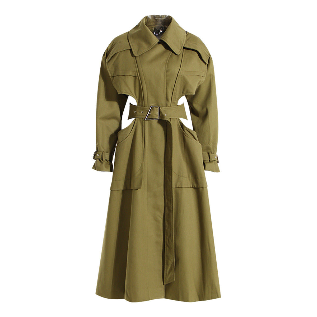 Women's High-grade Long Trench Design Sleeve Midriff Coats