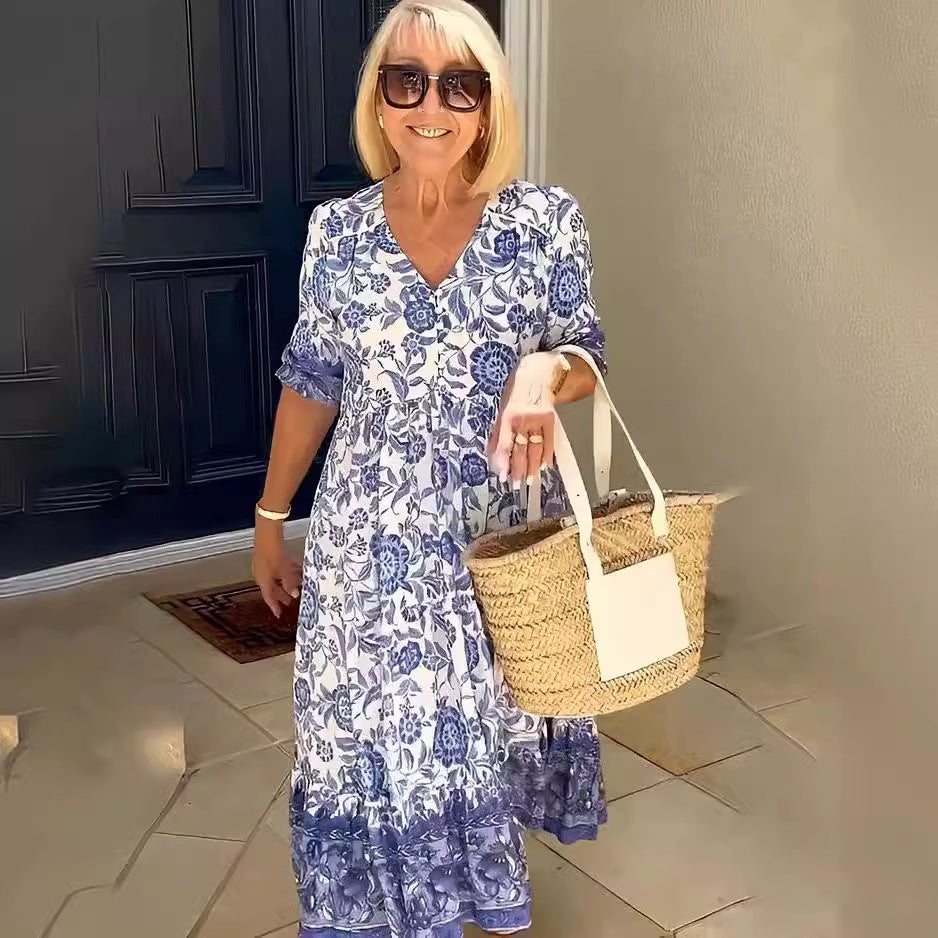 Women's Elegant Long Loose Floral Printed Dress