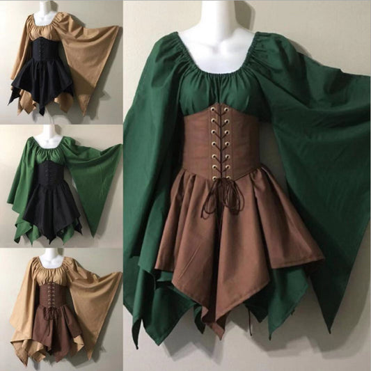 Medieval Renaissance Retro Trumpet Sleeve Long Dress