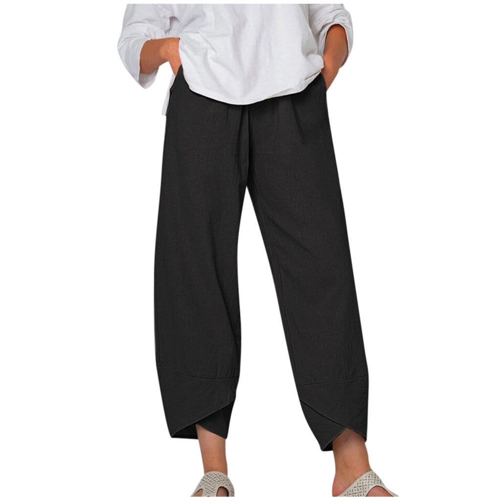 Women's Solid Color Simple Stitching Pocket Loose Pants