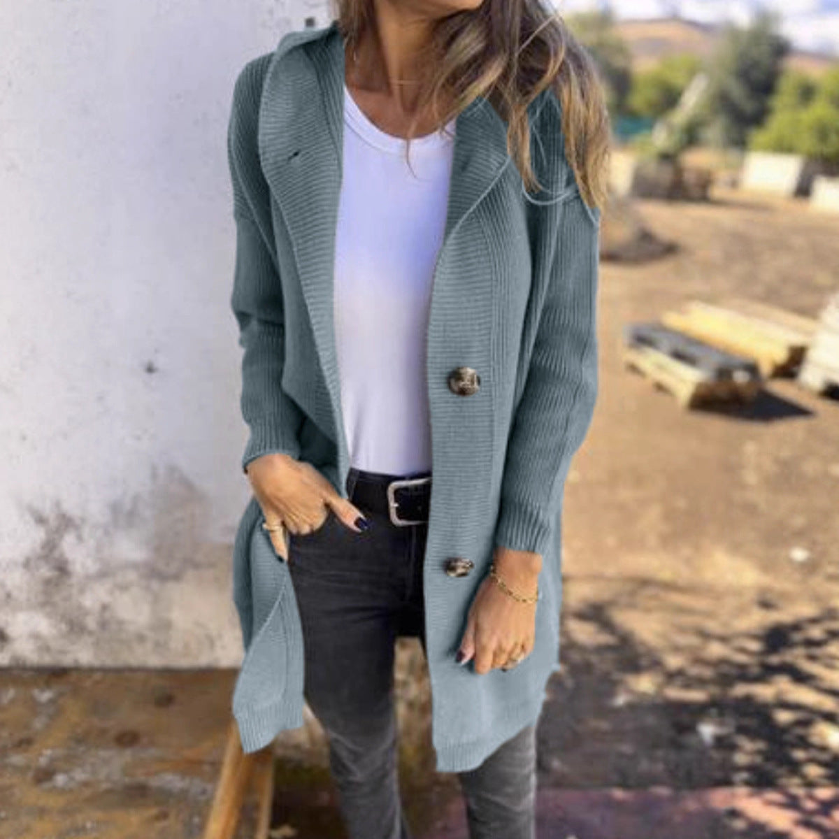 Women's Fashion Long Hooded Knitted With Pocket Sweaters