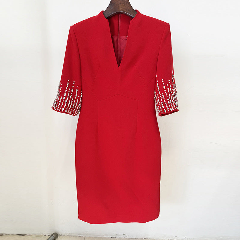 Elegant Glamorous Fashion Bead Knee-length Gown Dress