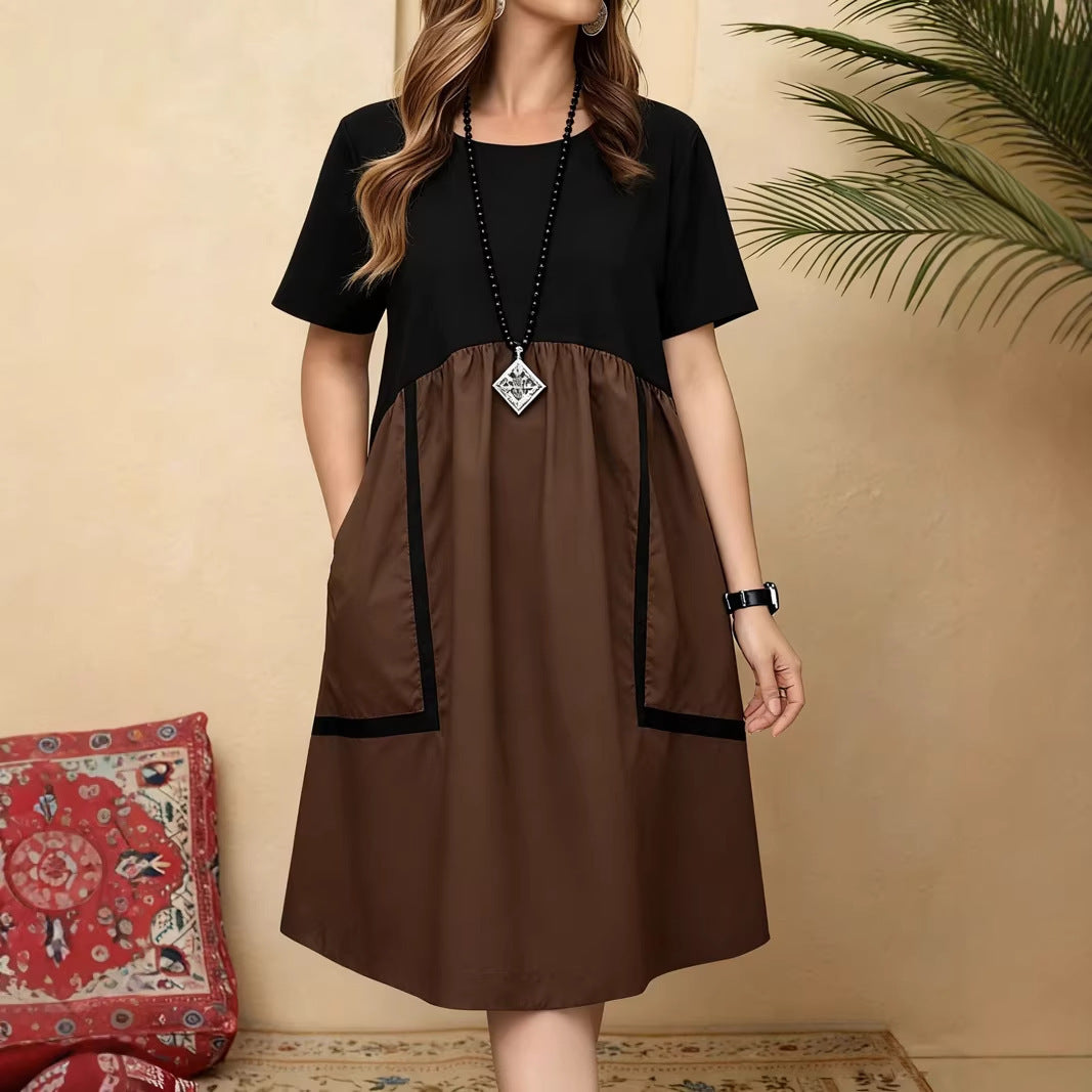 Summer Contrast Stitching Sleeves Large Loose Solid Shorts