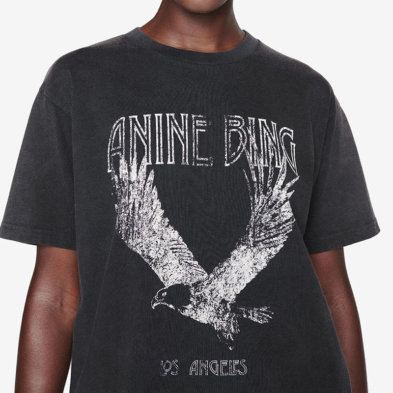 Women's American Niche Eagle Print Fried Snowflake Color Wash Blouses