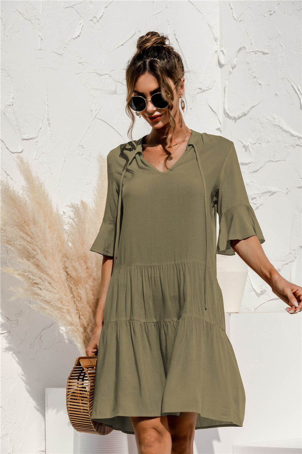 Fashion New Flared Sleeves Cake Stitching Dress